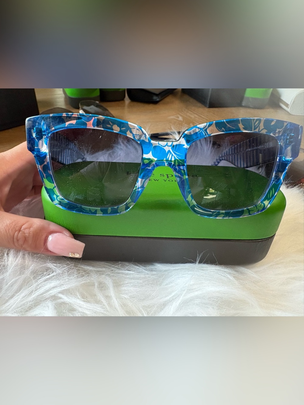 kate spade Blue Floral Square Sunglasses with Dark Lenses